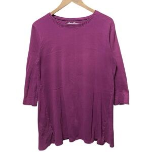 Plain blank dark purple Eddie Bauer three-quarter sleeve short dress tunic top